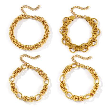 Immagine di All'Ingrosso Catena a Maglia Fatta a Mano Braccialetti, Placcato Oro 18K 304 Acciaio Inossidabile, Unisex Ecologico Elegante Minimalista Regalo Fornitura di Gioielli 17cm Lunghezza, 1 Pz