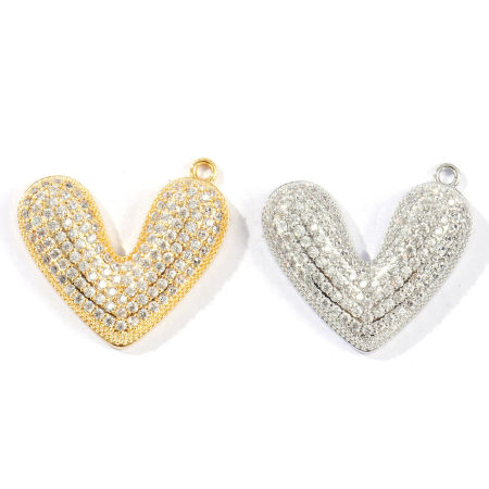 Immagine di 1 Pz Ecologico Ottone San Valentino Ciondoli Vero Oro Placcato Cuore Micro Spianare Trasparente Cubic Zirconiae 29.5mm x 27mm