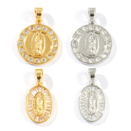 Immagine di 2 Pz Ecologico Ottone Religione Ciondoli Pendenti Vero Oro Placcato Tondo Disco Vergine Maria Micro Spianare Trasparente Cubic Zirconiae