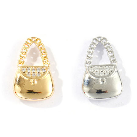 Immagine di 2 Pz Ecologico Ottone Abiti Ciondoli Vero Oro Placcato Borsa Micro Spianare Trasparente Cubic Zirconiae 18mm x 11.5mm