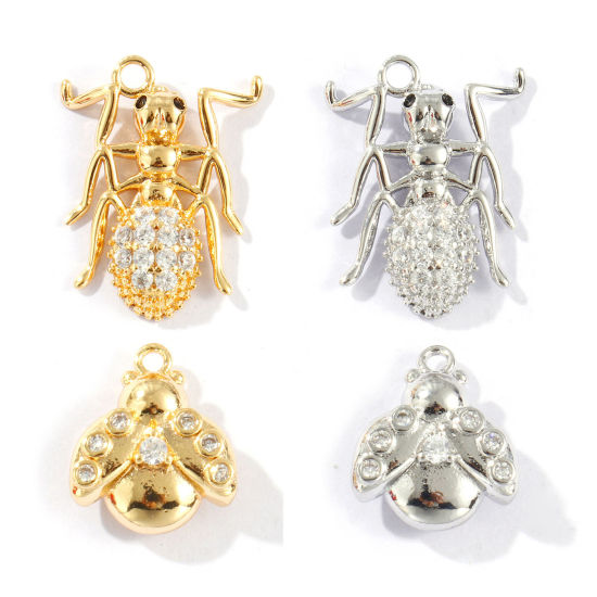 Image de 2 Pcs Breloques Respectueux de la Nature en Laiton Plaqué Or Véritable Micro Pave à Zircone Cubique Clair