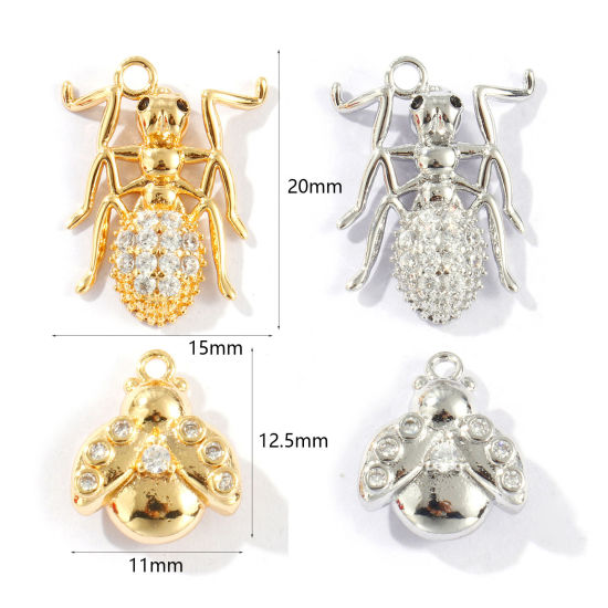 Image de 2 Pcs Breloques Respectueux de la Nature en Laiton Plaqué Or Véritable Micro Pave à Zircone Cubique Clair