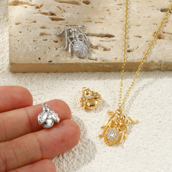 Image de 2 Pcs Breloques Respectueux de la Nature en Laiton Plaqué Or Véritable Micro Pave à Zircone Cubique Clair
