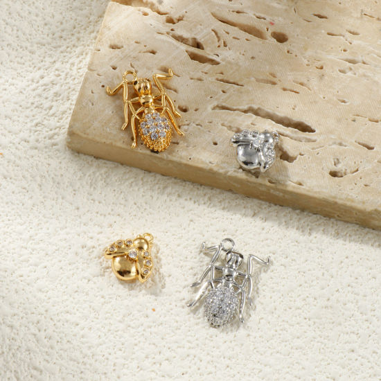 Image de 2 Pcs Breloques Respectueux de la Nature en Laiton Plaqué Or Véritable Micro Pave à Zircone Cubique Clair