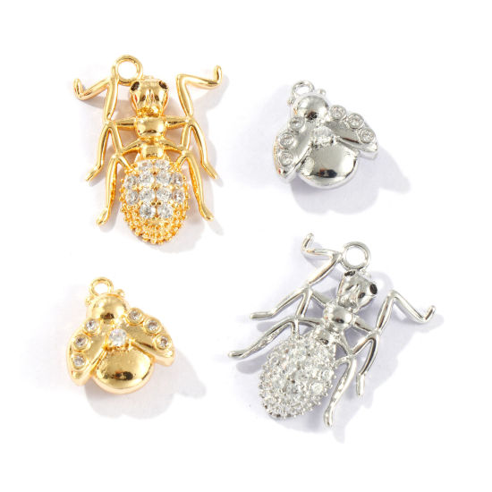 Image de 2 Pcs Breloques Respectueux de la Nature en Laiton Plaqué Or Véritable Micro Pave à Zircone Cubique Clair