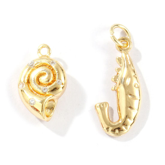 2 個 エコフレンドリー 真鍮 チャーム 18Kリアルゴールドメッキ 海洋動物 の画像