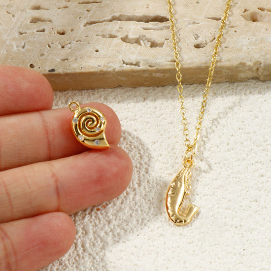 2 個 エコフレンドリー 真鍮 チャーム 18Kリアルゴールドメッキ 海洋動物 の画像