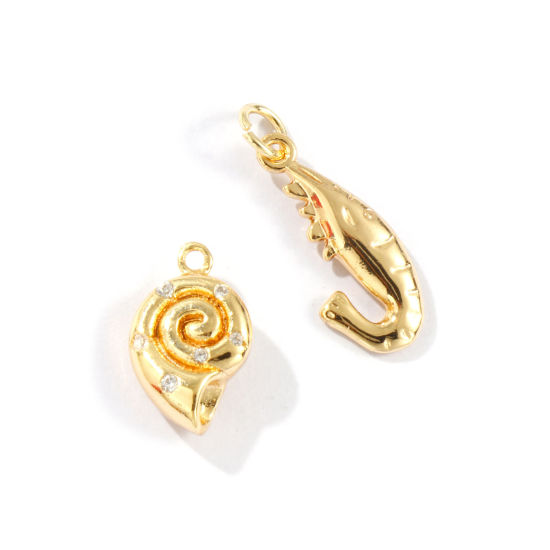 2 個 エコフレンドリー 真鍮 チャーム 18Kリアルゴールドメッキ 海洋動物 の画像