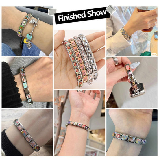 Picture of 1 Piece 304 Stainless Steel & Zinc Based Alloy Italian Charm Keychain & Keyring Wholesale Multicolor Detachable 10cm x 3cm
