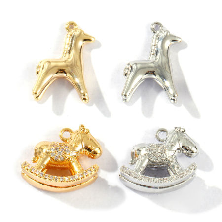 Picture of Eco-friendly Brass Charms Real Gold Plated Horse Animal