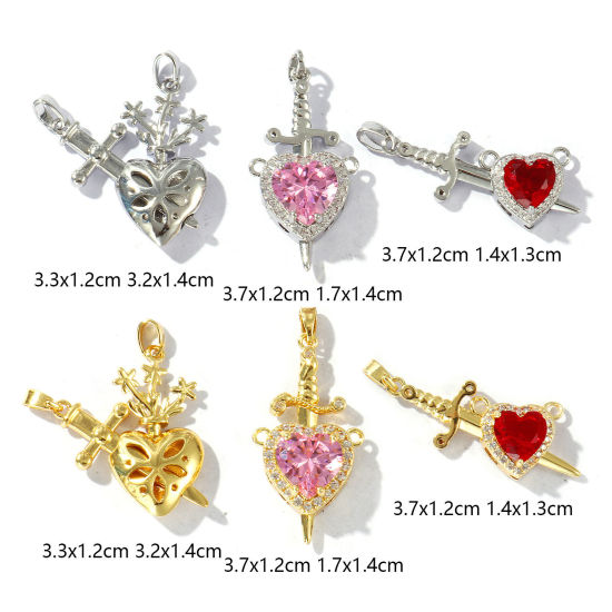 1 セット 真鍮 ペンダント 多色 ハート 剣 の画像