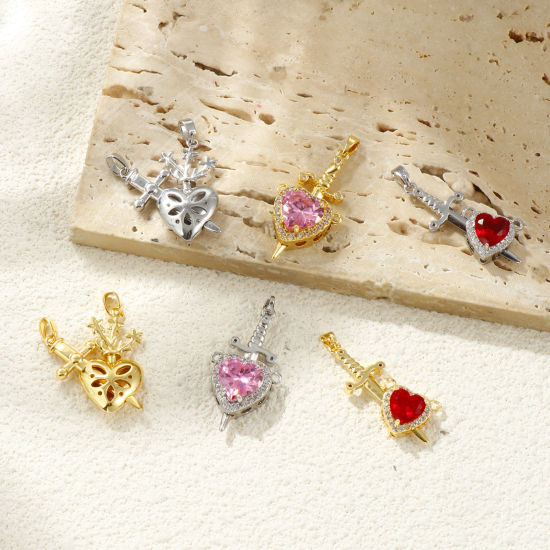 1 セット 真鍮 ペンダント 多色 ハート 剣 の画像