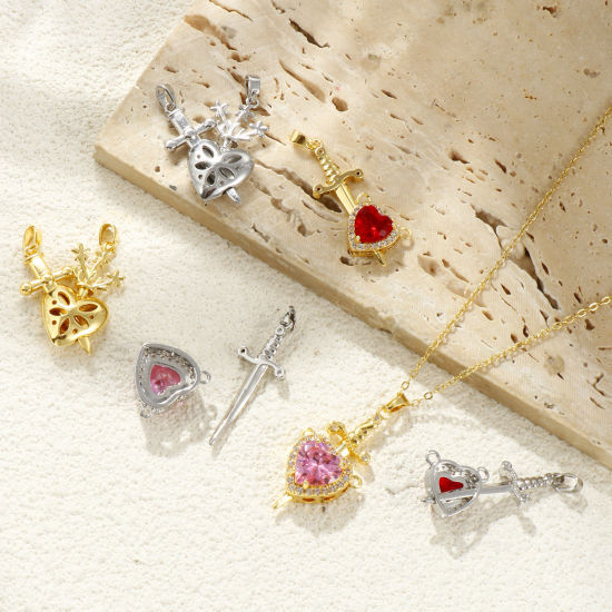 1 セット 真鍮 ペンダント 多色 ハート 剣 の画像