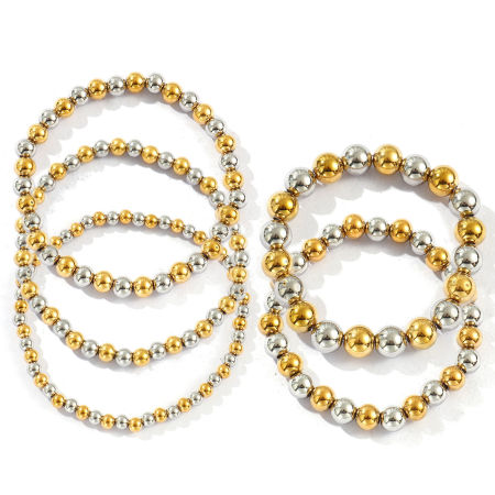 Image de de Gros Bracelets à Bulles Perlés en 304 Acier Inoxydable, Elastique Revêtement sous Vide PVD Respectueux de l'Environnement, Unisexe Simple Élégant Cadeau Fournitures de Bijoux 1 Pièce