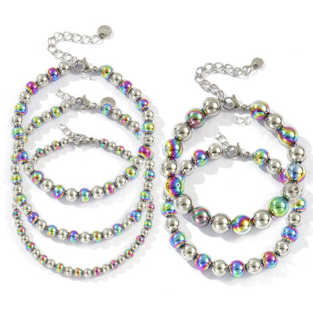 Image de de Gros Bracelets à Bulles Perlés Plaqué de Couleur Arc-en-ciel en 304 Acier Inoxydable, Revêtement sous Vide PVD Respectueux de l'Environnement, Unisexe Simple Élégant Cadeau Fournitures de Bijoux 1 Pièce
