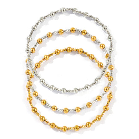 Immagine di All'Ingrosso Elastico 304 Acciaio Inossidabile Braccialetti con Perline, Ecologico, Unisex Semplice Elegante Regalo Fornitura di Gioielli 17cm Lunghezza, 1 Pz