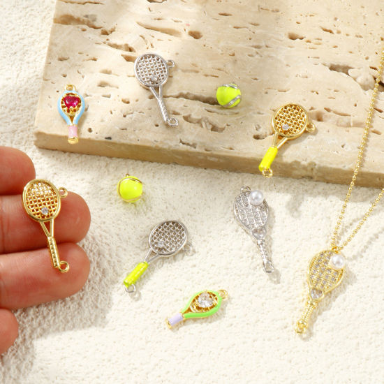 Bild von Messing Sport Steckverbinder Charms Anhänger 18K Vergoldet Schläger