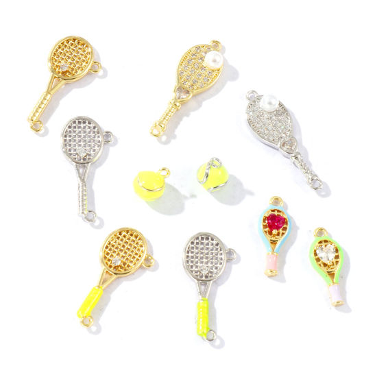 Bild von Messing Sport Steckverbinder Charms Anhänger 18K Vergoldet Schläger