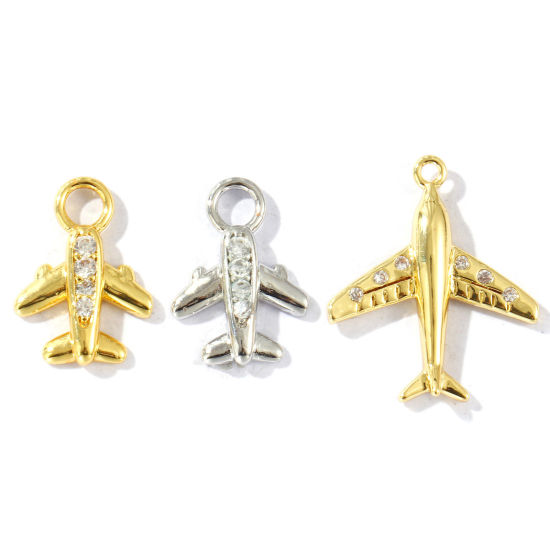 Bild von Messing Reise Charms Bunt Flugzeug 3D Klar Kubischer Zirkon