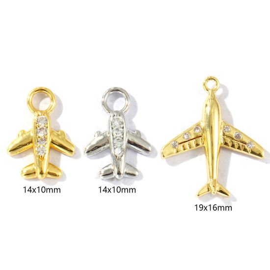 Bild von Messing Reise Charms Bunt Flugzeug 3D Klar Kubischer Zirkon