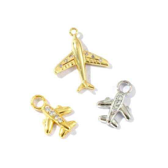 Bild von Messing Reise Charms Bunt Flugzeug 3D Klar Kubischer Zirkon
