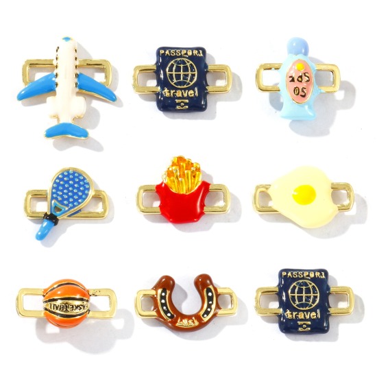 Immagine di 2 Pz Ottone Pendenti Charms Connettori Placcato Oro 18K Smalto 3D