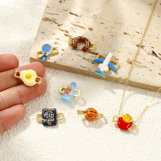 Immagine di 2 Pz Ottone Pendenti Charms Connettori Placcato Oro 18K Smalto 3D