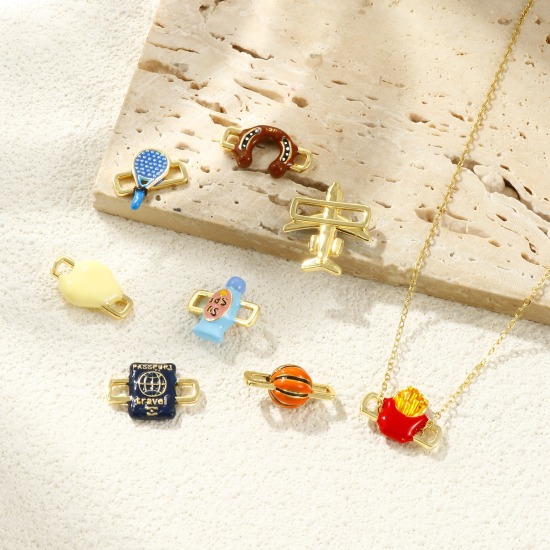 Immagine di 2 Pz Ottone Pendenti Charms Connettori Placcato Oro 18K Smalto 3D