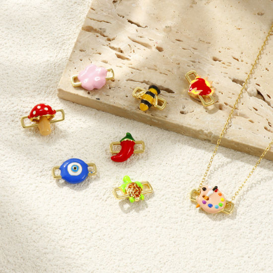 Immagine di 2 Pz Ottone Pendenti Charms Connettori Placcato Oro 18K Smalto 3D