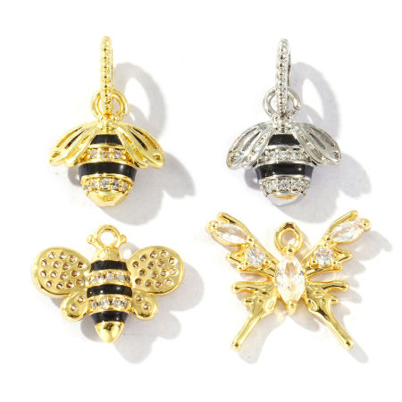 2 Pz Ottone Insetto Ciondoli Multicolore 3D Trasparente Cubic Zirconiae