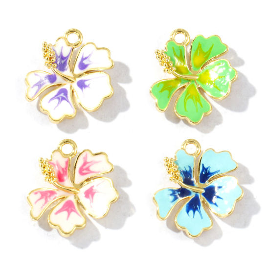 Imagen de 2 Unidades Latón Colección Flora Colgantes Chapado en Oro de 18K Esmalte Flor 16mm x 15mm