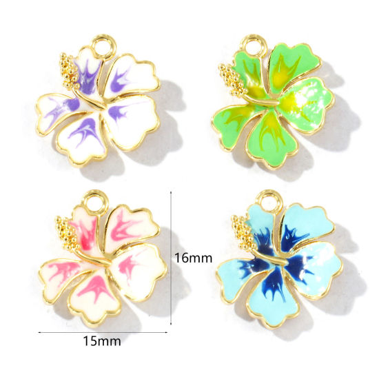 Imagen de 2 Unidades Latón Colección Flora Colgantes Chapado en Oro de 18K Esmalte Flor 16mm x 15mm