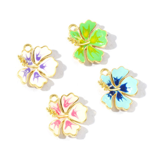Imagen de 2 Unidades Latón Colección Flora Colgantes Chapado en Oro de 18K Esmalte Flor 16mm x 15mm