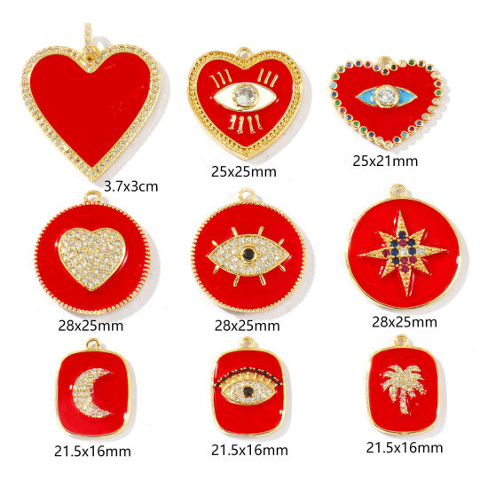 Bild von Messing Charms 18K Vergoldet Rot Emaille Herz Auge