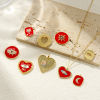 Picture of Brass Charms 18K Gold Plated Red Enamel Heart Eye