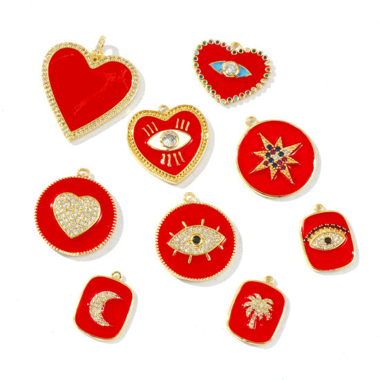 Bild von Messing Charms 18K Vergoldet Rot Emaille Herz Auge