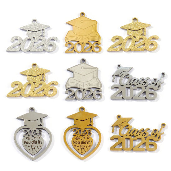 Bild von Umweltfreundlich 304 Edelstahl College Schmuck Charms Silberfarbe Doktorhut