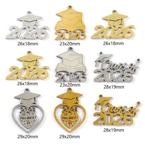 Bild von Umweltfreundlich 304 Edelstahl College Schmuck Charms Silberfarbe Doktorhut