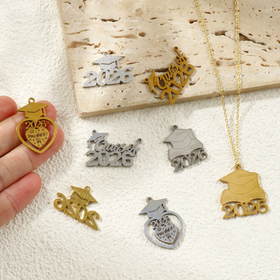 Bild von Umweltfreundlich 304 Edelstahl College Schmuck Charms Silberfarbe Doktorhut