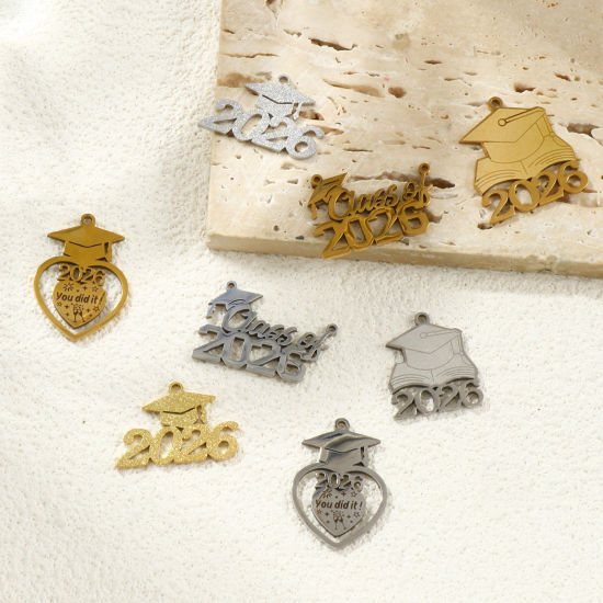 Bild von Umweltfreundlich 304 Edelstahl College Schmuck Charms Silberfarbe Doktorhut
