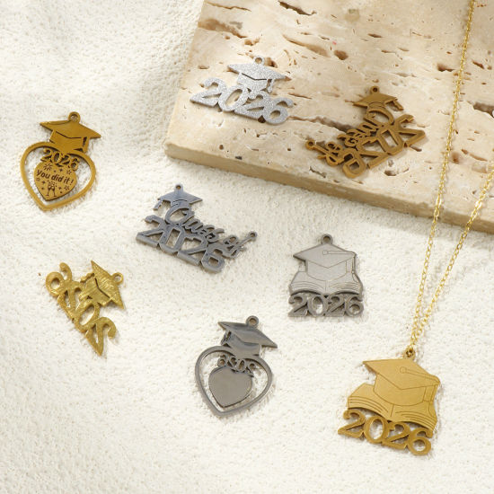 Bild von Umweltfreundlich 304 Edelstahl College Schmuck Charms Silberfarbe Doktorhut