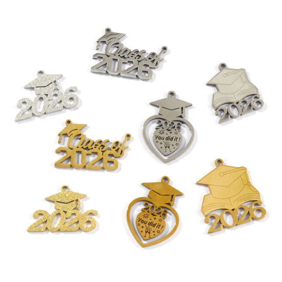 Bild von Umweltfreundlich 304 Edelstahl College Schmuck Charms Silberfarbe Doktorhut