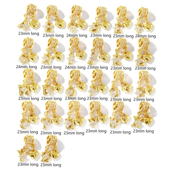 1 個 真鍮 キャピタルレター チャーム 18Kゴールドメッキ ハート 文字「 A-Z 」 クリア ジルコン の画像
