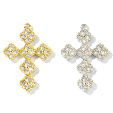 Image de 1 Pièce Pendentifs Religieux en Laiton Multicolore Croix à Zircone Cubique Clair 3.1cm x 2.2cm