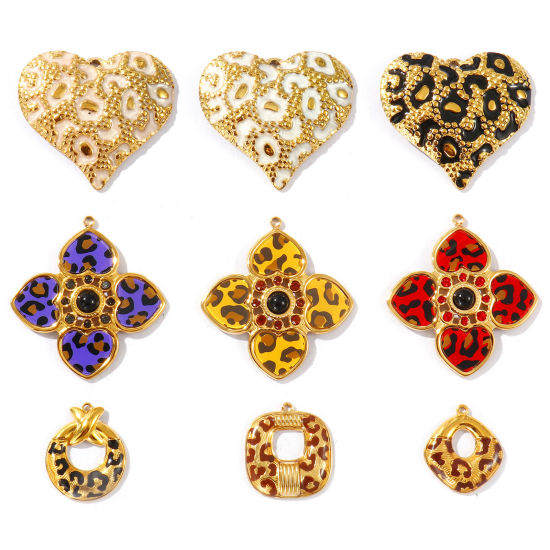 Image de 1 Pièce Breloques en 304 Acier Inoxydable Placage Sous Vide PVD Écologique Imperméable Anti-ternissement Hypoallergénique Plaqué Or Véritable 18K Léopard