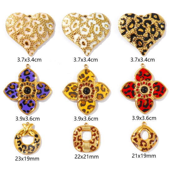 Image de 1 Pièce Breloques en 304 Acier Inoxydable Placage Sous Vide PVD Écologique Imperméable Anti-ternissement Hypoallergénique Plaqué Or Véritable 18K Léopard