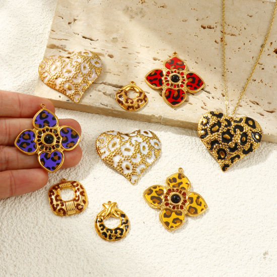 Image de 1 Pièce Breloques en 304 Acier Inoxydable Placage Sous Vide PVD Écologique Imperméable Anti-ternissement Hypoallergénique Plaqué Or Véritable 18K Léopard