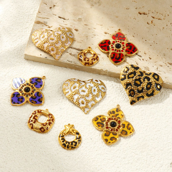 Image de 1 Pièce Breloques en 304 Acier Inoxydable Placage Sous Vide PVD Écologique Imperméable Anti-ternissement Hypoallergénique Plaqué Or Véritable 18K Léopard