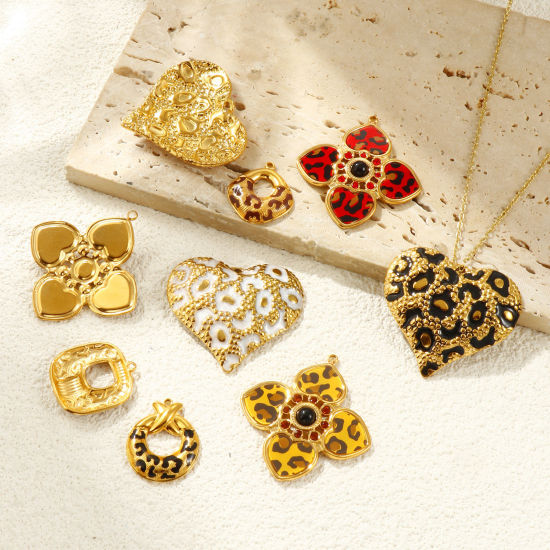 Image de 1 Pièce Breloques en 304 Acier Inoxydable Placage Sous Vide PVD Écologique Imperméable Anti-ternissement Hypoallergénique Plaqué Or Véritable 18K Léopard