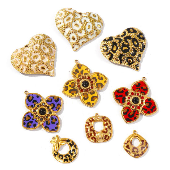 Image de 1 Pièce Breloques en 304 Acier Inoxydable Placage Sous Vide PVD Écologique Imperméable Anti-ternissement Hypoallergénique Plaqué Or Véritable 18K Léopard